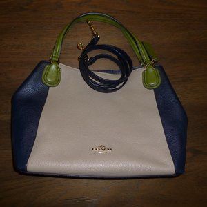 Coach Colorblock Edie 28 Leather Handbag Crossbody Natural Tan Blue Green